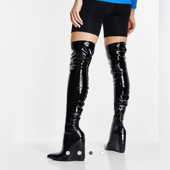 ASOS Krissy Black Patent Wedge OTK Thigh Boots New - Picture 3 of 8